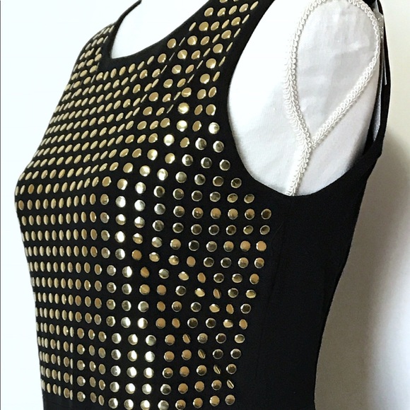 Carmen Marco Valvo Black Gold Studded Dress - Picture 4 of 8